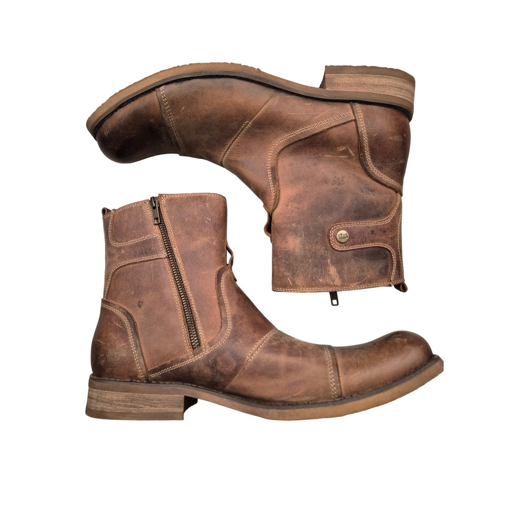 Bed Stu Burst Mens Brown Distressed Leather Side Zip Cap Toe Moto Boots Sz 11